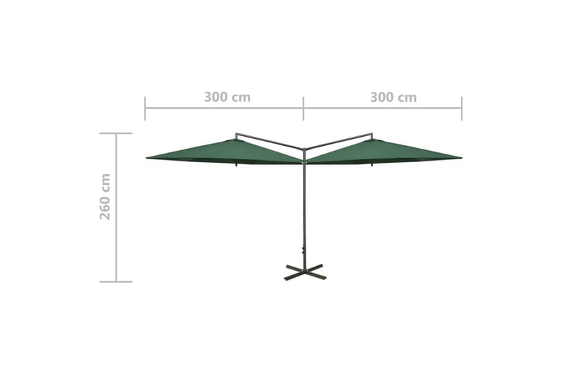 Dobbel parasoll med stålstolpe grønn 600 cm - Grønn - Parasoller