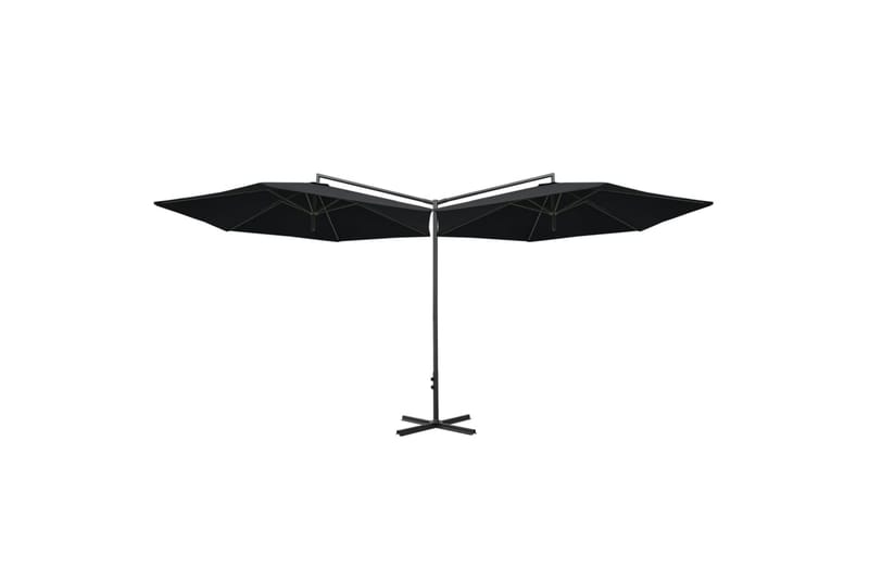 Dobbel parasoll med stålstolpe svart 600 cm - Svart - Parasoller