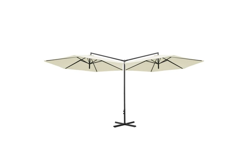 Dobbel parasoll med stålstolpe sand 600 cm - Hagemøbler - Solbeskyttelse - Parasoller