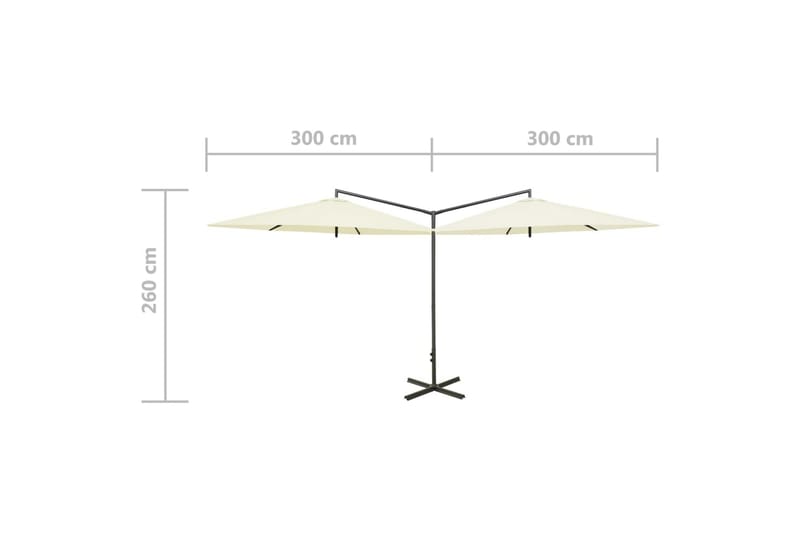 Dobbel parasoll med stålstolpe sand 600 cm - Hagemøbler - Solbeskyttelse - Parasoller