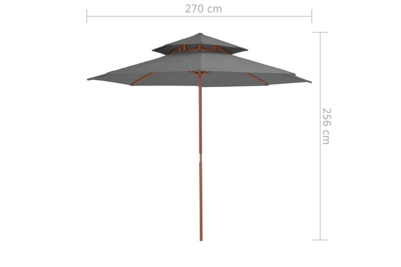 Dobbel parasoll med trestang 270 cm antrasitt - Hagemøbler - Solbeskyttelse - Parasoller