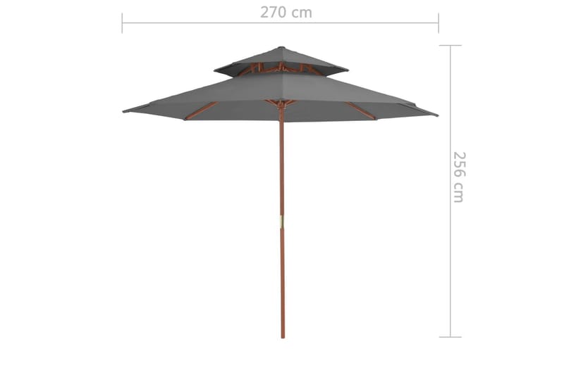 Dobbel parasoll med trestang 270 cm antrasitt - Parasoller