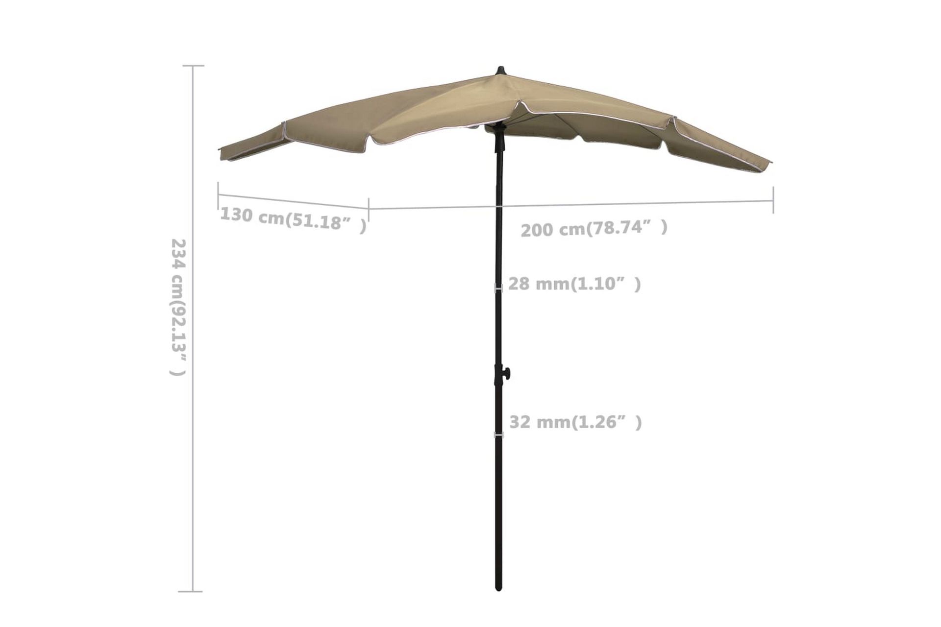 Hageparasoll med stang 200x130 cm gråbrun - Taupe - Hagemøbler - Solbeskyttelse - Parasoller