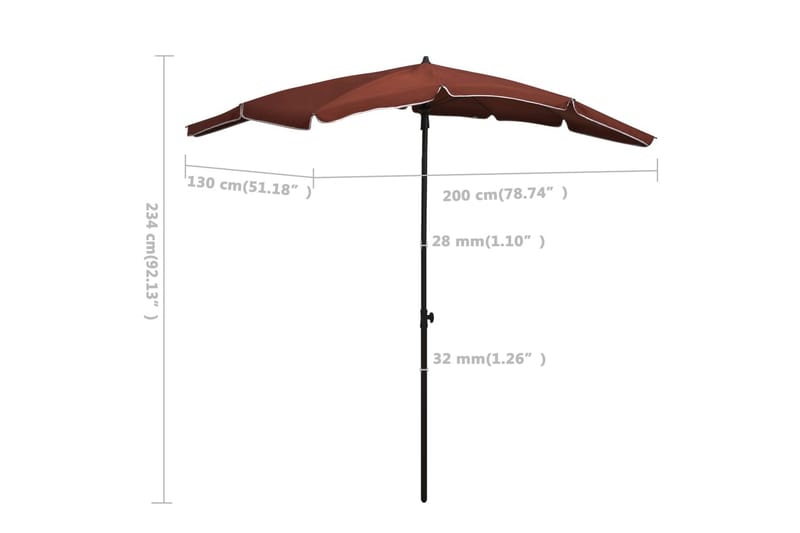 Hageparasoll med stang 200x130 cm terrakotta - Oransj - Hagemøbler - Solbeskyttelse - Parasoller