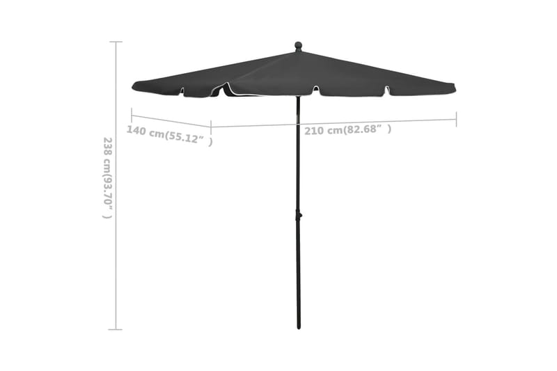 Hageparasoll med stang 210x140 cm antrasitt - Antrasittgrå - Parasoller