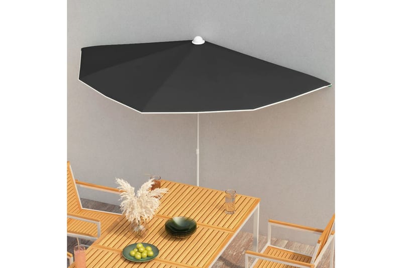 Halvrund parasoll med stang 180x90 cm svart - Svart - Hagemøbler - Solbeskyttelse - Parasoller