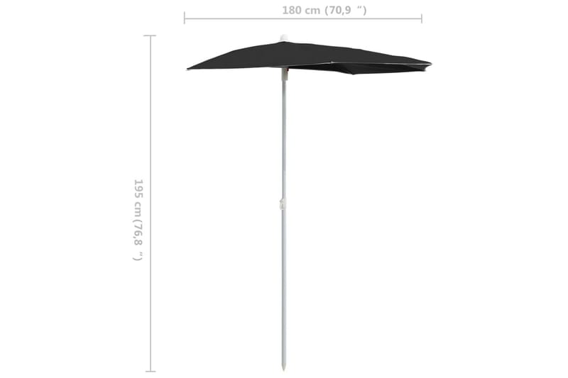 Halvrund parasoll med stang 180x90 cm svart - Svart - Hagemøbler - Solbeskyttelse - Parasoller