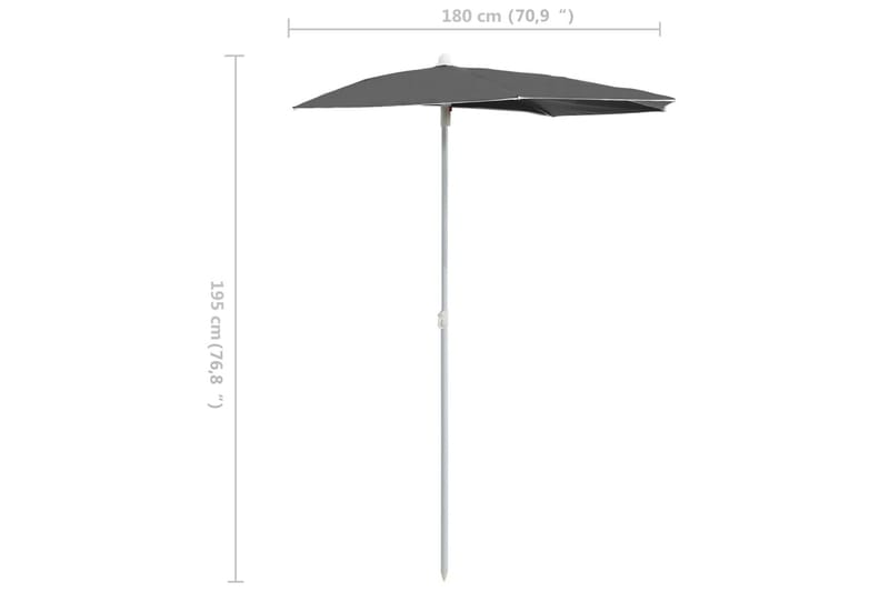 Halvrund parasoll med stang 180x90 cm antrasitt - Antrasittgrå - Parasoller