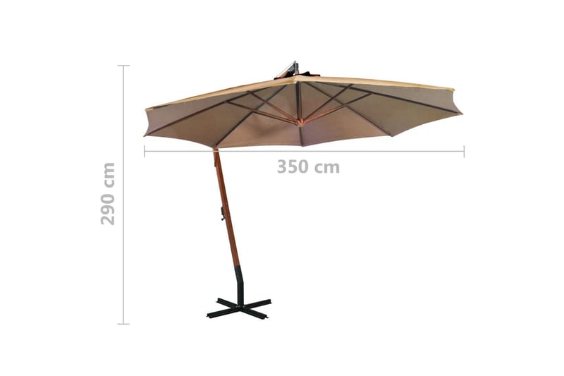 Hengende parasoll med stolpe gråbrun 3,5x2,9 m heltre gran - Taupe - Hengeparasoll