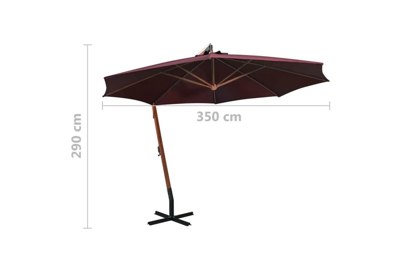 Hengende parasoll med stolpe vinrød 3,5x2,9 m heltre gran - Rød - Hengeparasoll