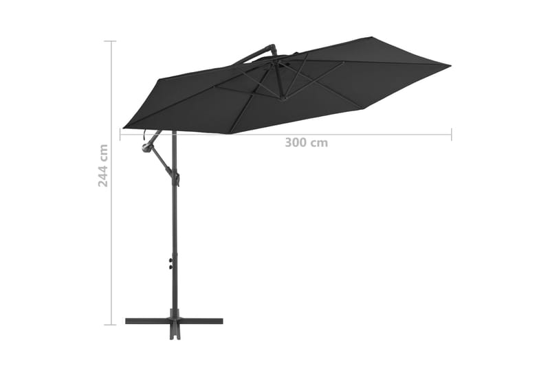 Hengeparasoll med aluminiumsstang 300 cm svart - Hengeparasoll