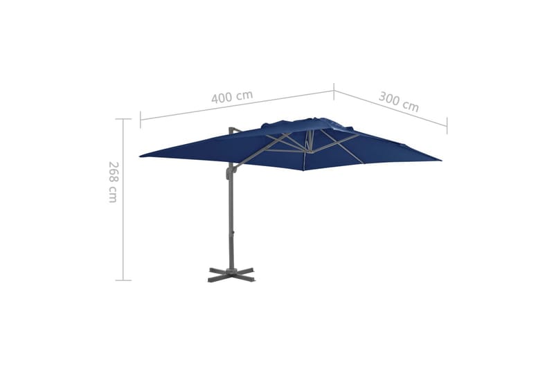 Hengeparasoll med aluminiumstang 4x3 m asurblå - Hengeparasoll