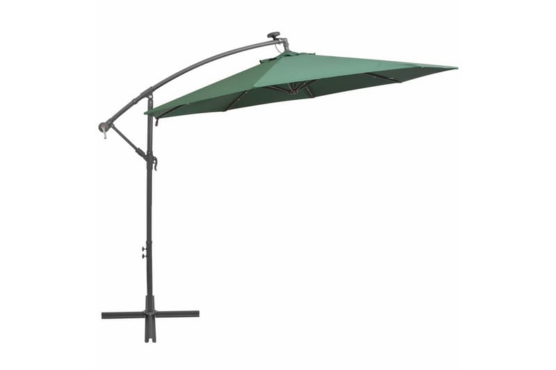 Hengeparasoll med LED-lys 300 cm grønn metallstang - Grønn - Hagemøbler - Solbeskyttelse - Parasoller - Hengeparasoll