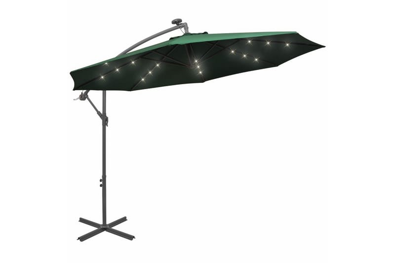 Hengeparasoll med LED-lys 300 cm grønn metallstang - Grønn - Hagemøbler - Solbeskyttelse - Parasoller - Hengeparasoll