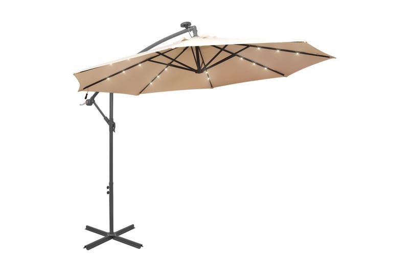 Hengeparasoll med LED-lys 300 cm sand metallstang - Sand - Hagemøbler - Solbeskyttelse - Parasoller - Hengeparasoll