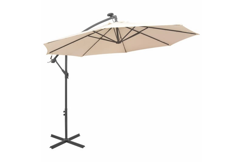 Hengeparasoll med LED-lys 300 cm sand metallstang - Sand - Hagemøbler - Solbeskyttelse - Parasoller - Hengeparasoll