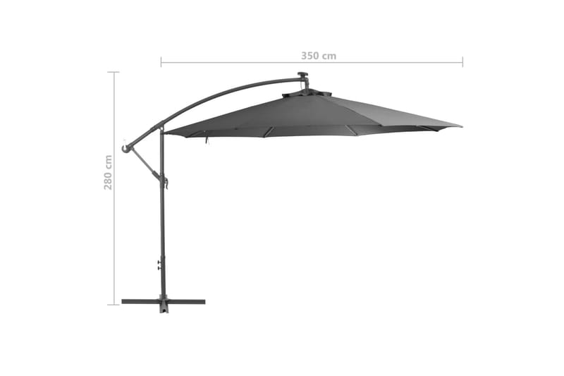 Hengeparasoll med LED-lys og metallstang 350 cm antrasitt - Hagemøbler - Solbeskyttelse - Parasoller - Hengeparasoll