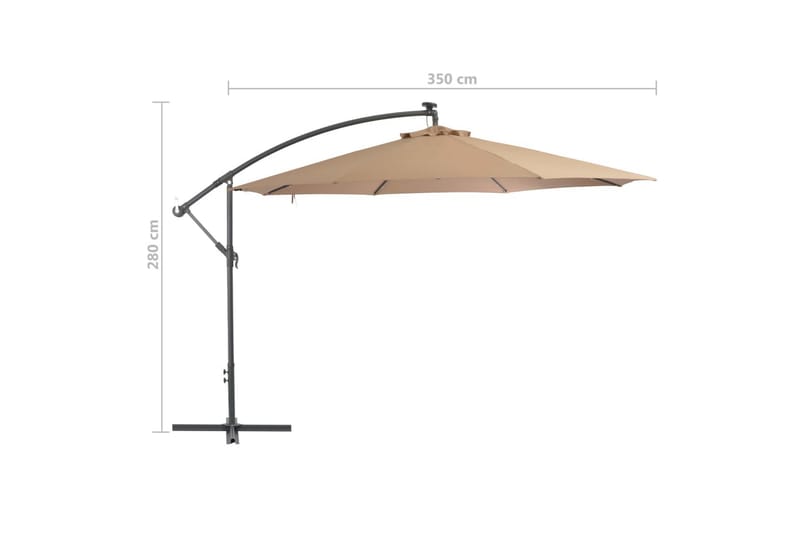 Hengeparasoll med LED-lys og metallstang 350 cm gråbrun - Hagemøbler - Solbeskyttelse - Parasoller - Hengeparasoll