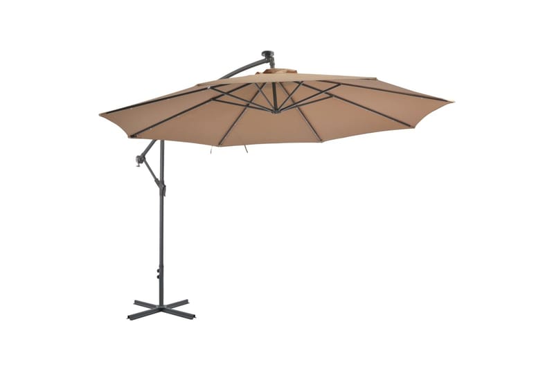 Hengeparasoll med LED-lys og metallstang 350 cm gråbrun - Hagemøbler - Solbeskyttelse - Parasoller - Hengeparasoll