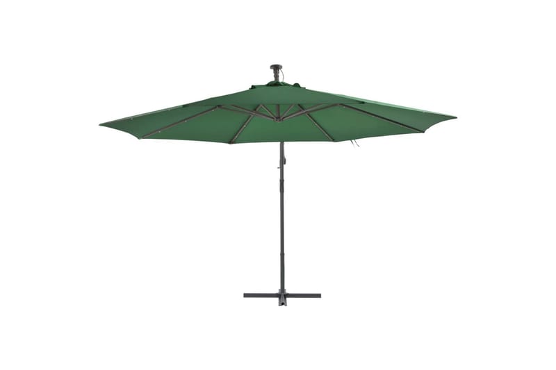 Hengeparasoll med LED-lys og metallstang 350 cm grønn - Hagemøbler - Solbeskyttelse - Parasoller - Hengeparasoll