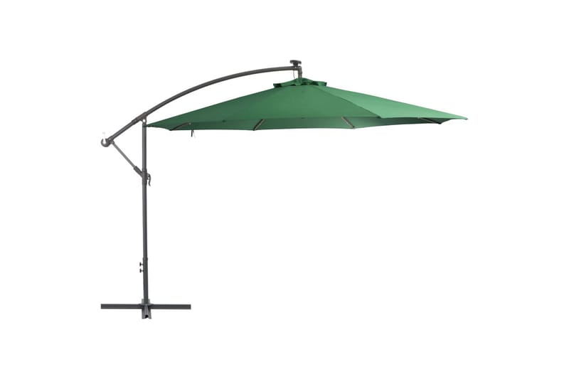 Hengeparasoll med LED-lys og metallstang 350 cm grønn - Hagemøbler - Solbeskyttelse - Parasoller - Hengeparasoll