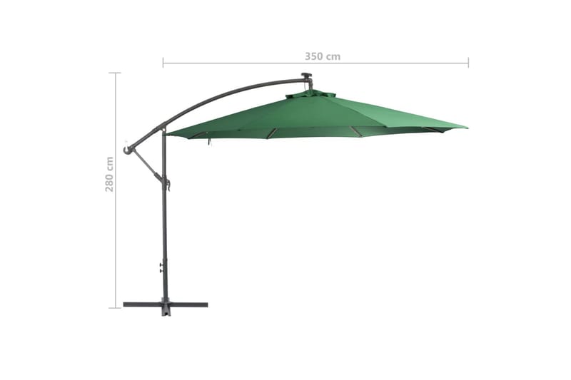 Hengeparasoll med LED-lys og metallstang 350 cm grønn - Hagemøbler - Solbeskyttelse - Parasoller - Hengeparasoll
