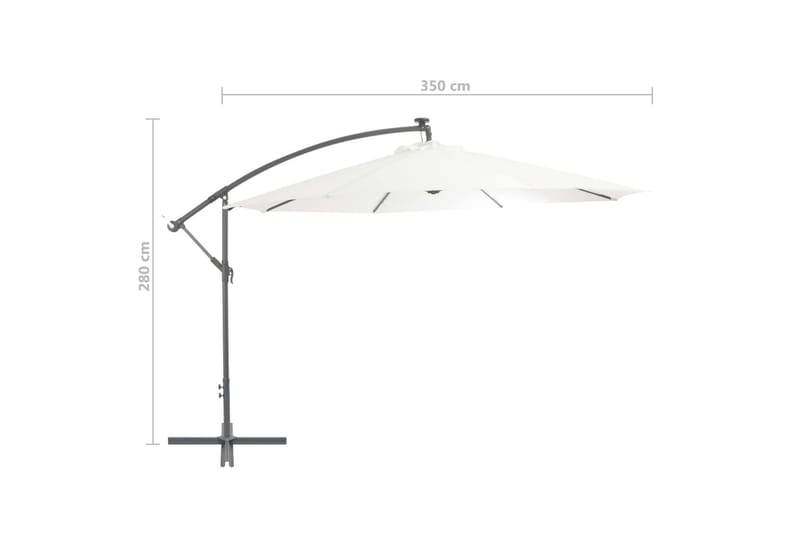 Hengeparasoll med LED-lys og metallstang 350 cm sandfarget - Hagemøbler - Solbeskyttelse - Parasoller - Hengeparasoll
