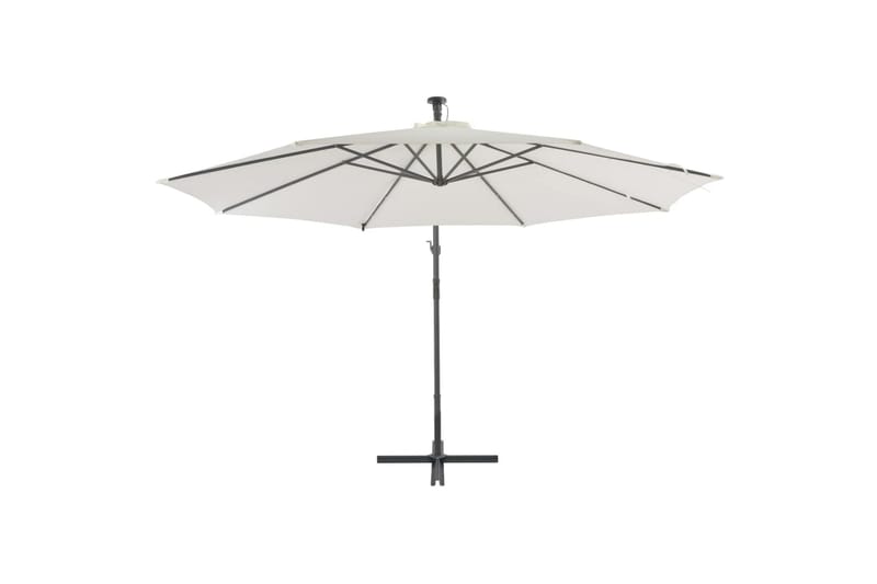 Hengeparasoll med LED-lys og metallstang 350 cm sandfarget - Hagemøbler - Solbeskyttelse - Parasoller - Hengeparasoll