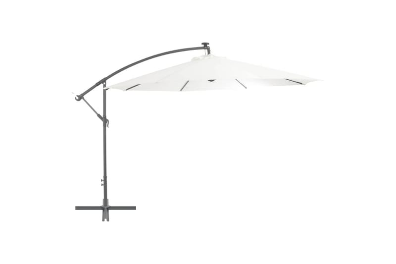 Hengeparasoll med LED-lys og metallstang 350 cm sandfarget - Hagemøbler - Solbeskyttelse - Parasoller - Hengeparasoll