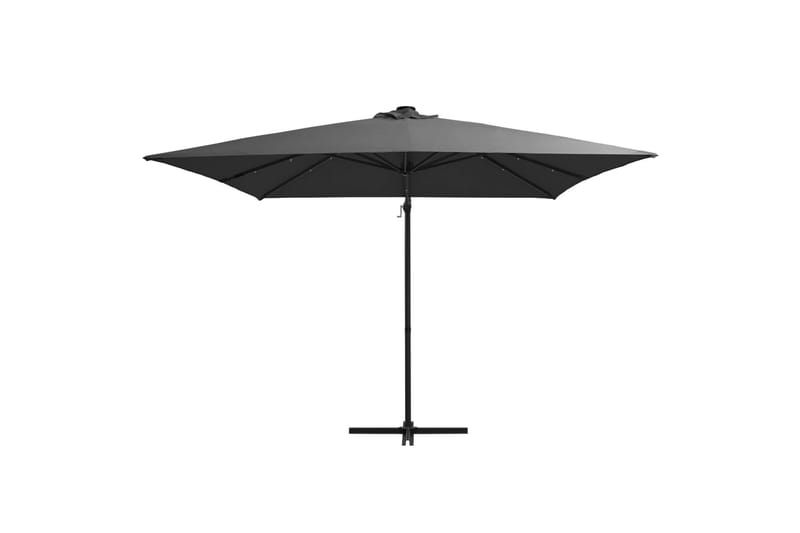Hengeparasoll med LED-lys og stålstang 250x250 cm antrasitt - Grå - Hagemøbler - Solbeskyttelse - Parasoller - Hengeparasoll