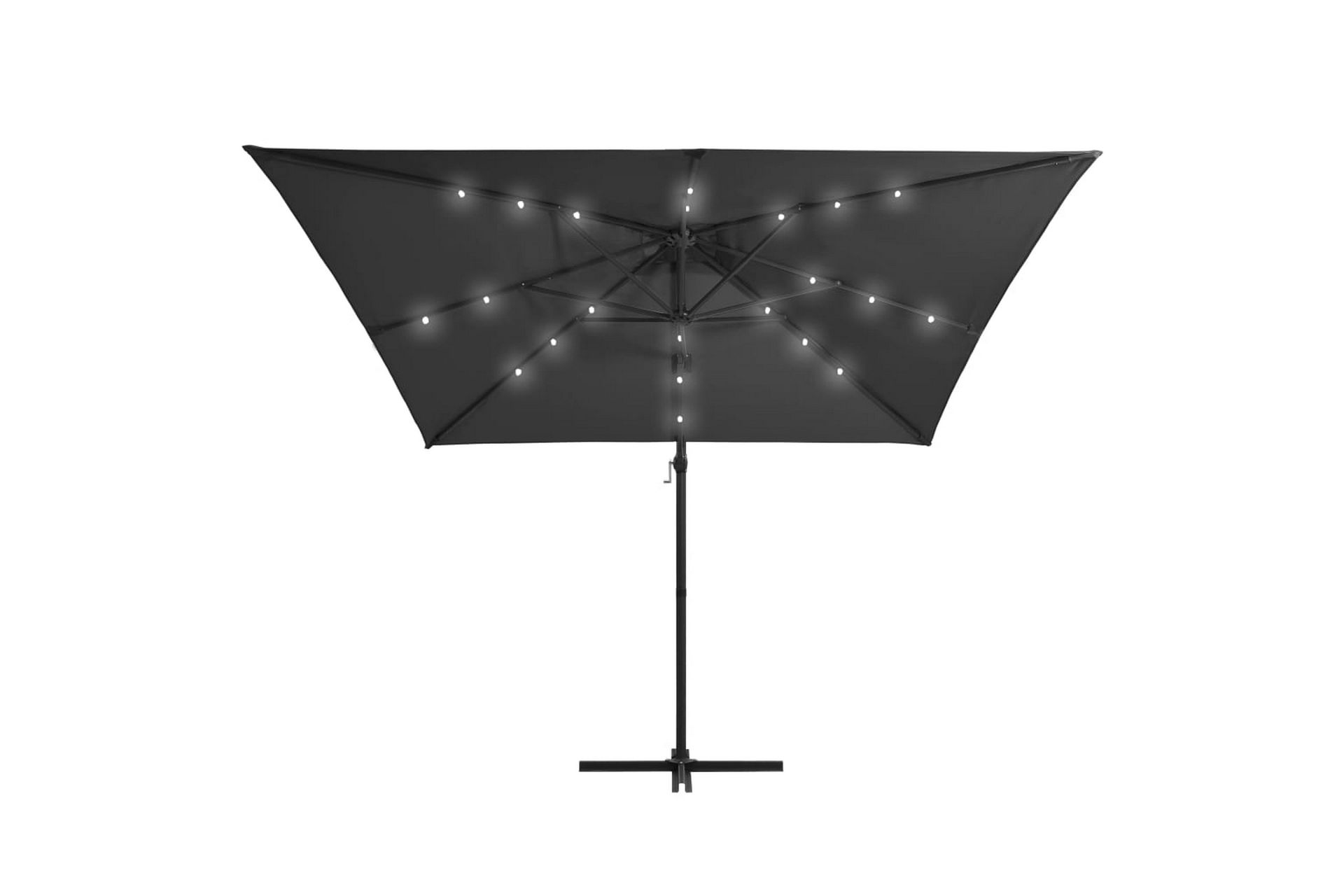 Hengeparasoll med LED-lys og stålstang 250x250 cm antrasitt - Grå - Hagemøbler - Solbeskyttelse - Parasoller - Hengeparasoll