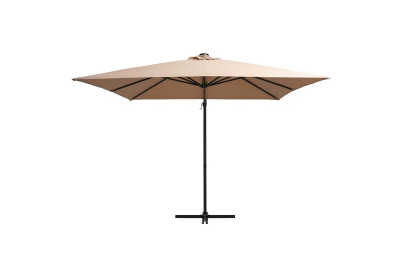 Hengeparasoll med LED-lys og stålstang 250x250 cm gråbrun - Brun - Hagemøbler - Solbeskyttelse - Parasoller - Hengeparasoll