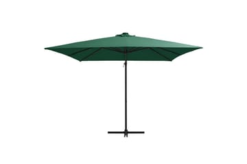 Hengeparasoll med LED-lys og stålstang 250x250 cm grønn - Grønn - Hagemøbler - Solbeskyttelse - Parasoller - Hengeparasoll