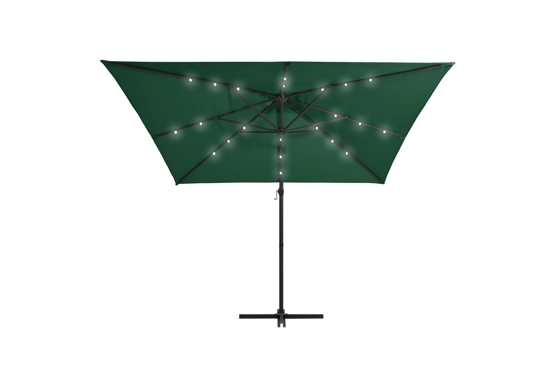 Hengeparasoll med LED-lys og stålstang 250x250 cm grønn - Grønn - Hagemøbler - Solbeskyttelse - Parasoller - Hengeparasoll