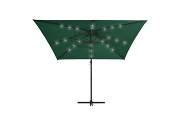 Hengeparasoll med LED-lys og stålstang 250x250 cm grønn - Grønn - Hagemøbler - Solbeskyttelse - Parasoller - Hengeparasoll