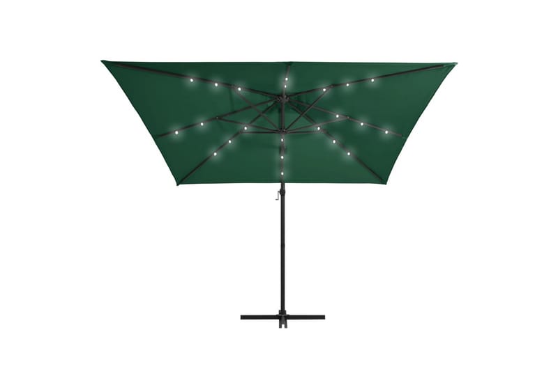 Hengeparasoll med LED-lys og stålstang 250x250 cm grønn - Grønn - Hengeparasoll