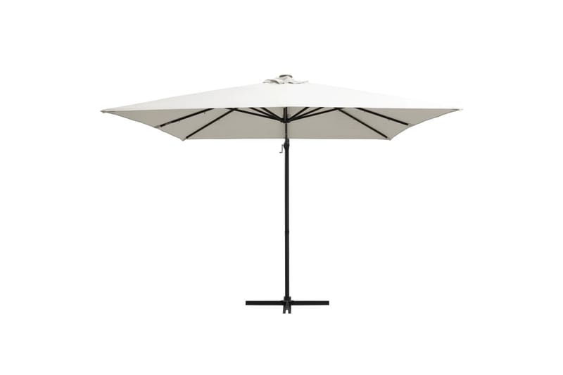Hengeparasoll med LED-lys og stålstang 250x250 cm sand - Hvit - Hagemøbler - Solbeskyttelse - Parasoller - Hengeparasoll