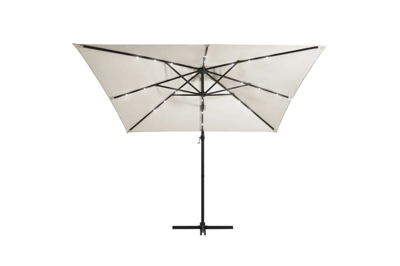 Hengeparasoll med LED-lys og stålstang 250x250 cm sand - Hvit - Hagemøbler - Solbeskyttelse - Parasoller - Hengeparasoll
