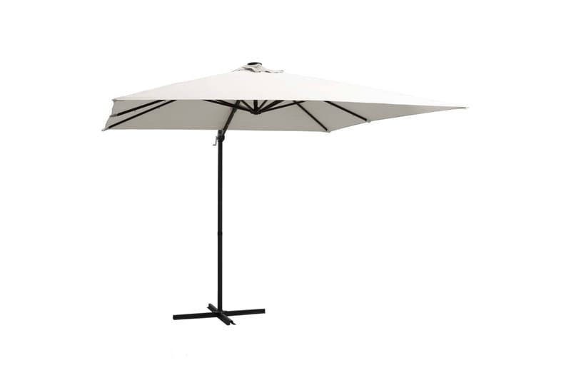 Hengeparasoll med LED-lys og stålstang 250x250 cm sand - Hvit - Hagemøbler - Solbeskyttelse - Parasoller - Hengeparasoll