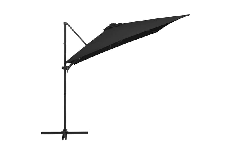 Hengeparasoll med LED-lys og stålstang 250x250 cm svart - Svart - Hengeparasoll