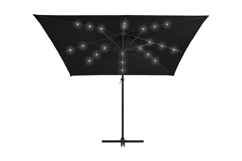 Hengeparasoll med LED-lys og stålstang 250x250 cm svart - Svart - Hengeparasoll
