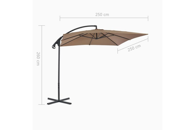 Hengeparasoll med stålstang 250x250 cm gråbrun - Hagemøbler - Solbeskyttelse - Parasoller - Hengeparasoll