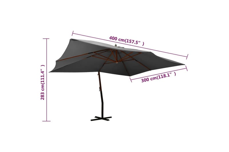 Hengeparasoll med trestang 400x300 cm antrasitt - Antrasittgrå - Hengeparasoll