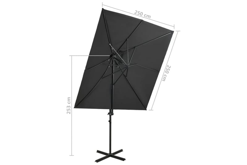 Hengeparasoll med dobbel topp 250x250 cm antrasitt - Antrasittgrå - Hagemøbler - Solbeskyttelse - Parasoller