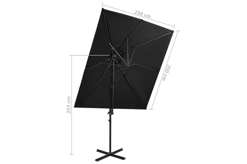 Hengeparasoll med dobbel topp 250x250 cm svart - Svart - Hagemøbler - Solbeskyttelse - Parasoller