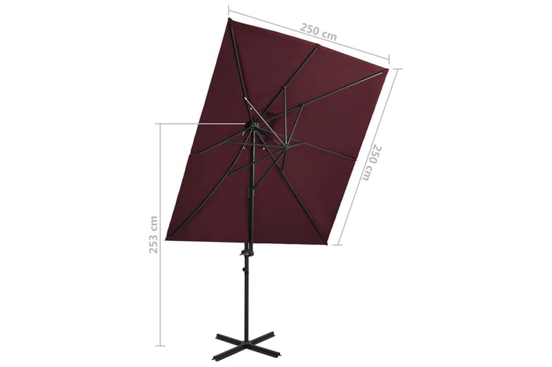 Hengeparasoll med dobbel topp 250x250 cm vinrød - Rød - Hagemøbler - Solbeskyttelse - Parasoller