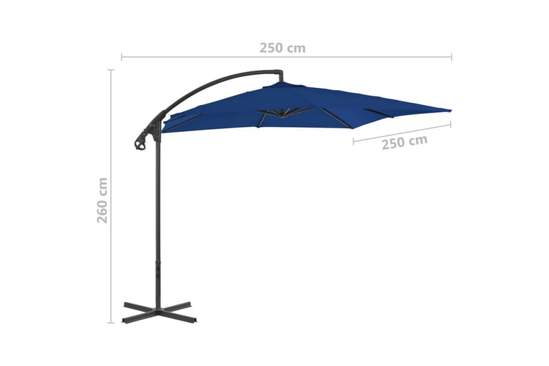 Hengeparasoll med stålstang 250x250 cm asurblå - Blå - Hagemøbler - Solbeskyttelse - Parasoller