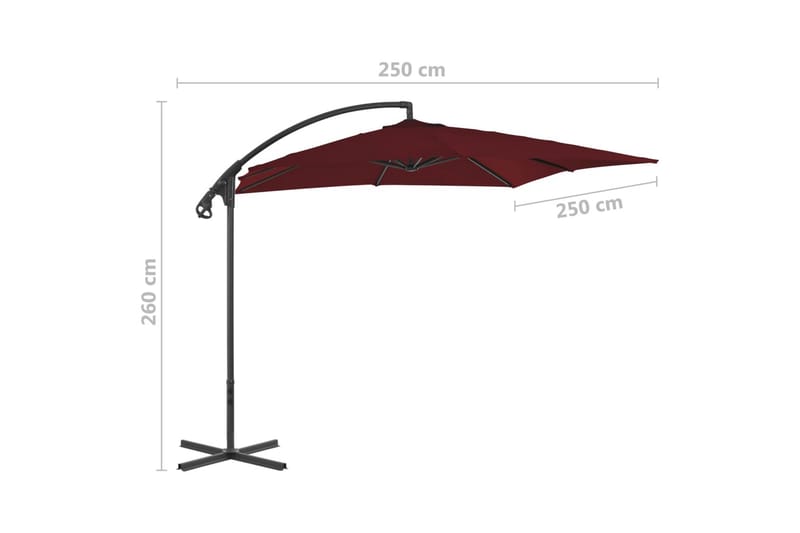 Hengeparasoll med stålstang 250x250 cm vinrød - Rød - Hagemøbler - Solbeskyttelse - Parasoller