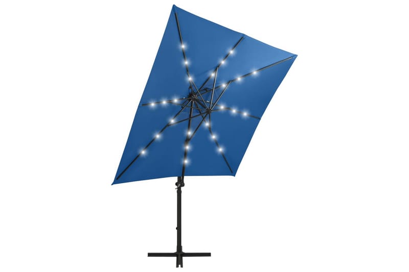 Hengeparasoll med stang og LED-lys 250 cm asurblå - Blå - Hagemøbler - Solbeskyttelse - Parasoller