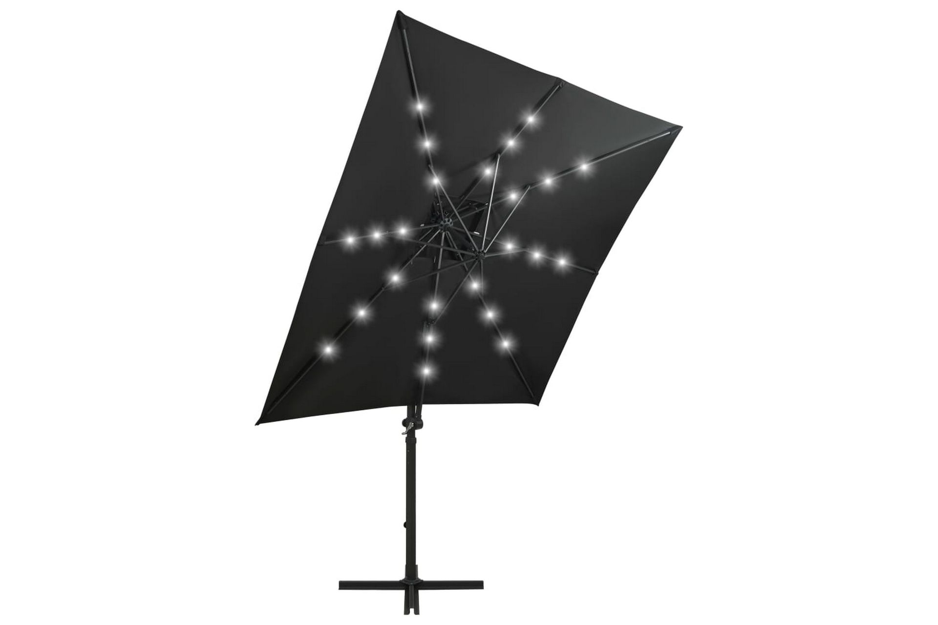 Hengeparasoll med stang og LED-lys 250 cm svart - Svart - Hagemøbler - Solbeskyttelse - Parasoller